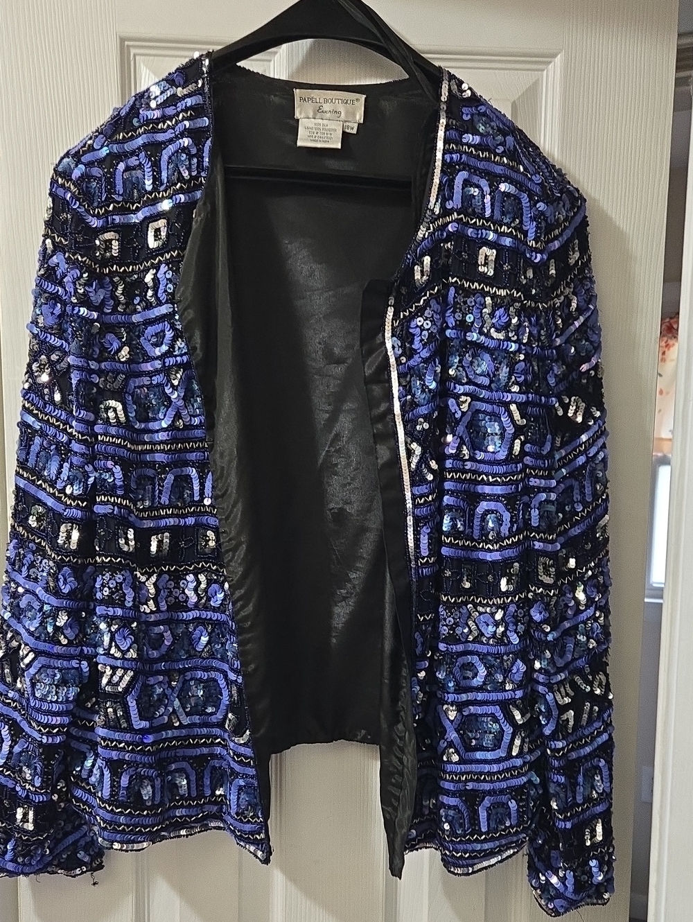 Papell Boutique Blue and Black Sequin Embellished Jacket